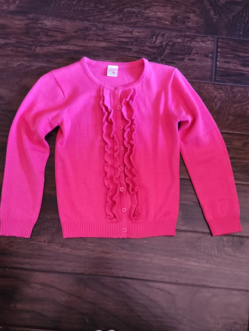 Kids Ruffle Butts Pink Ruffle-Front Crewneck Cardigan
